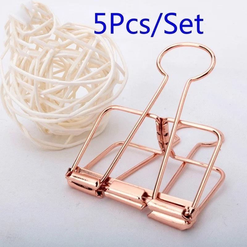 Binder Clip Assorted - 5Pcs Rose Gold Metal Binder Clips