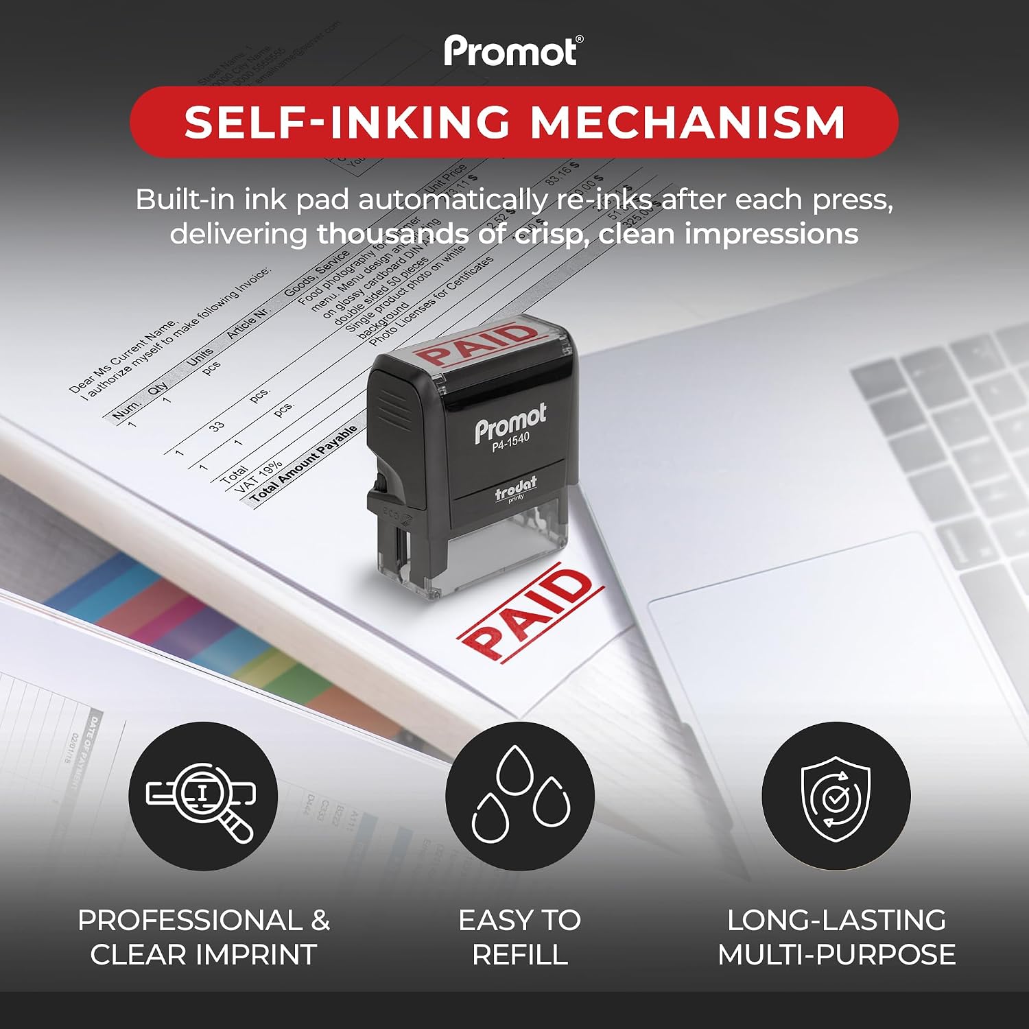 Self-Inking Paid Stamp Red Ref - Self Inking Stamp recension och pris